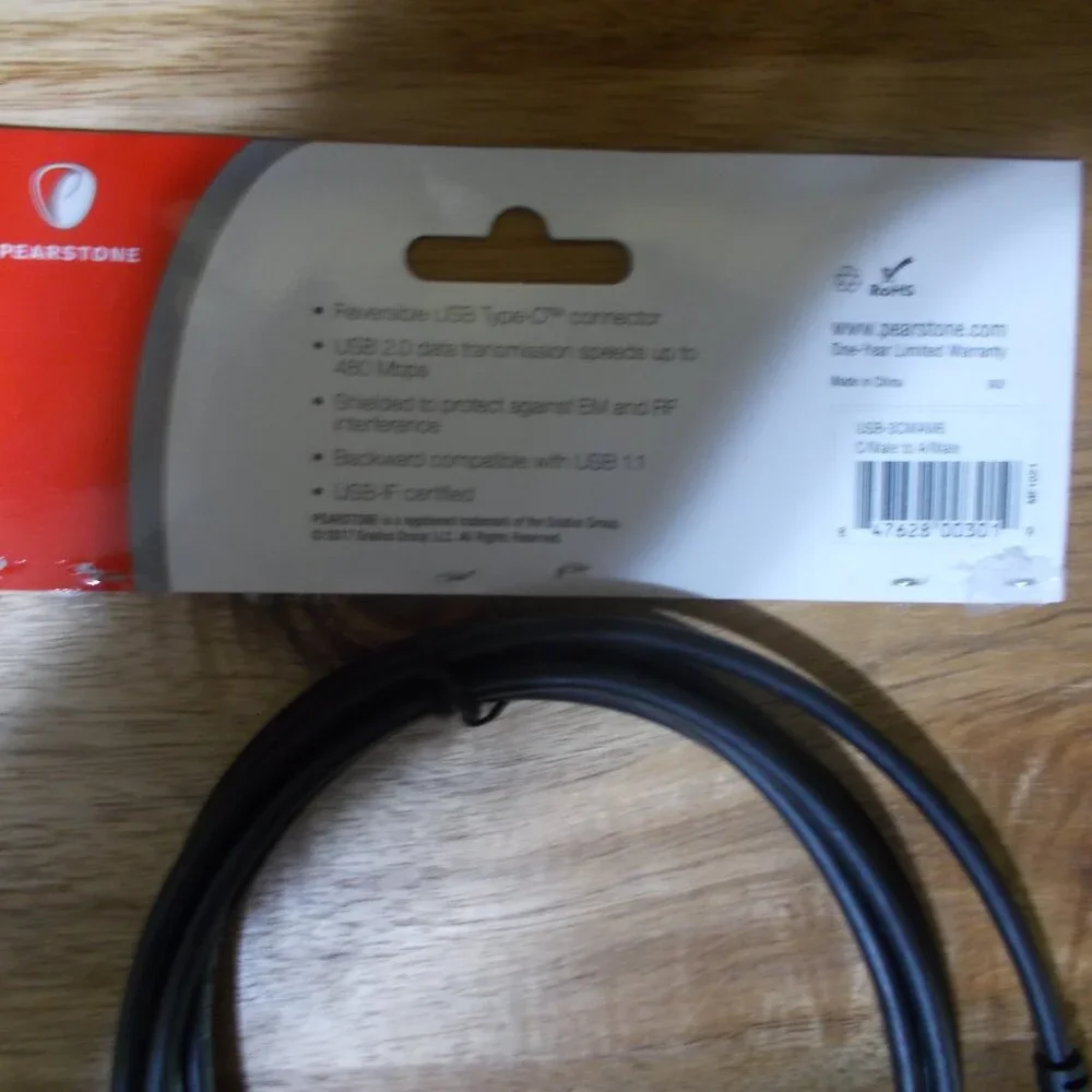 Pearstone Hi Speed 6 Foot Cable USB-C Male To USB-A Male PREOWNED- WORKS